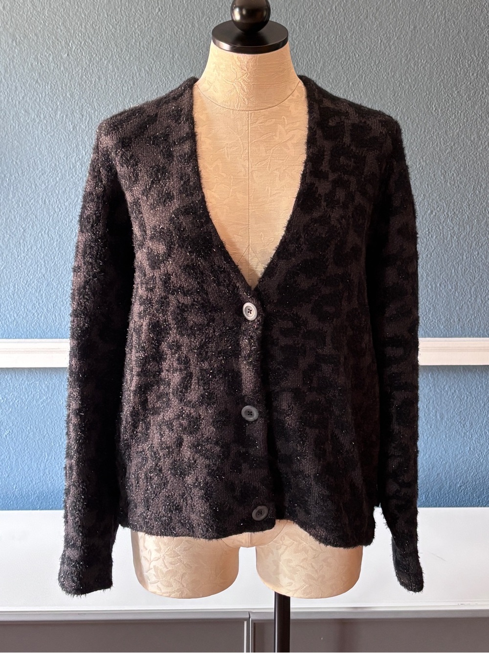 lululemon Wool-Blend Jacquard Cardigan Leopard Graphite Grey Black Size S